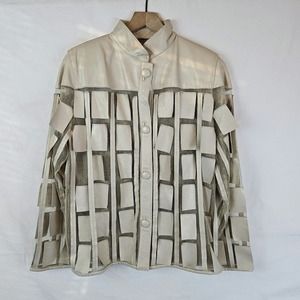 Natto Vintage champagne pink leather‎ panel jacket, size L
